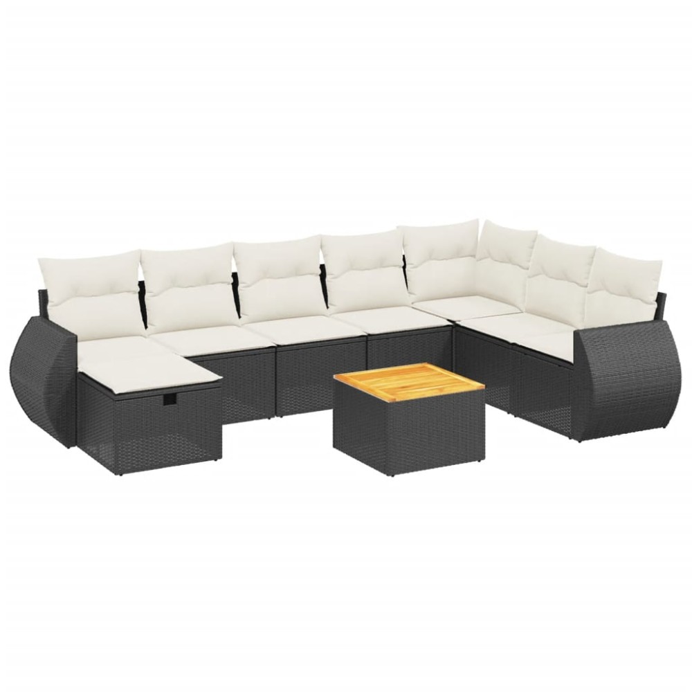 vidaXL Set mobilier de grădină cu perne, 9 piese, negru, poliratan