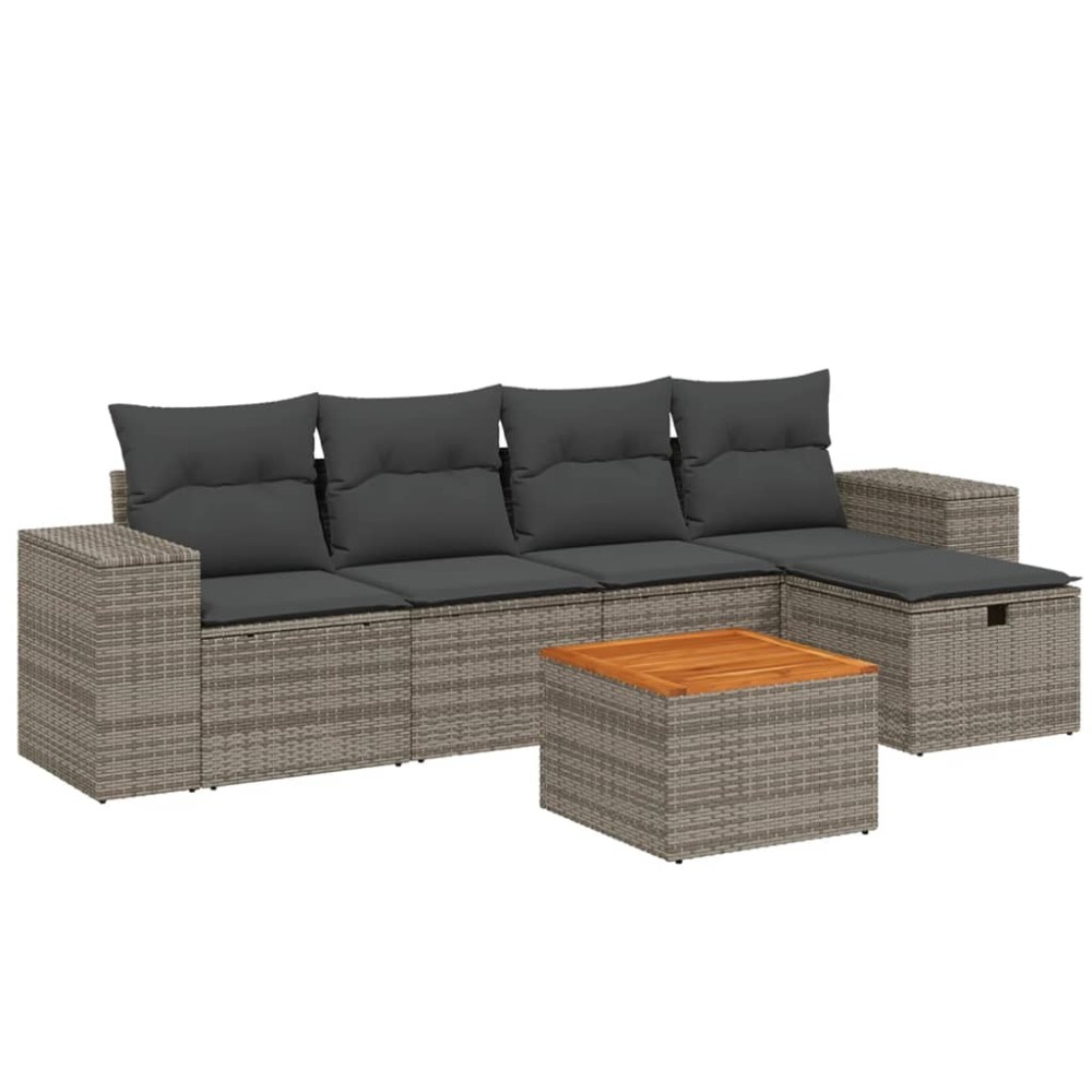 vidaXL Set mobilier grădină cu perne, 6 piese, gri, poliratan