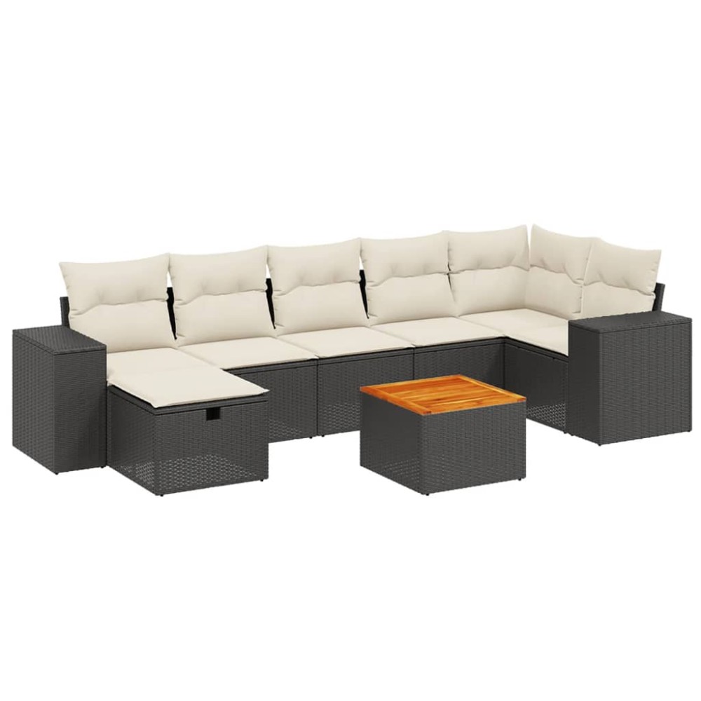 vidaXL Set mobilier de grădină cu perne, 8 piese, negru, poliratan