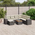 vidaXL Set mobilier de grădină cu perne, 8 piese, negru, poliratan vidaXL Set mobilier de grădină cu perne, 8 piese, negru, poliratan