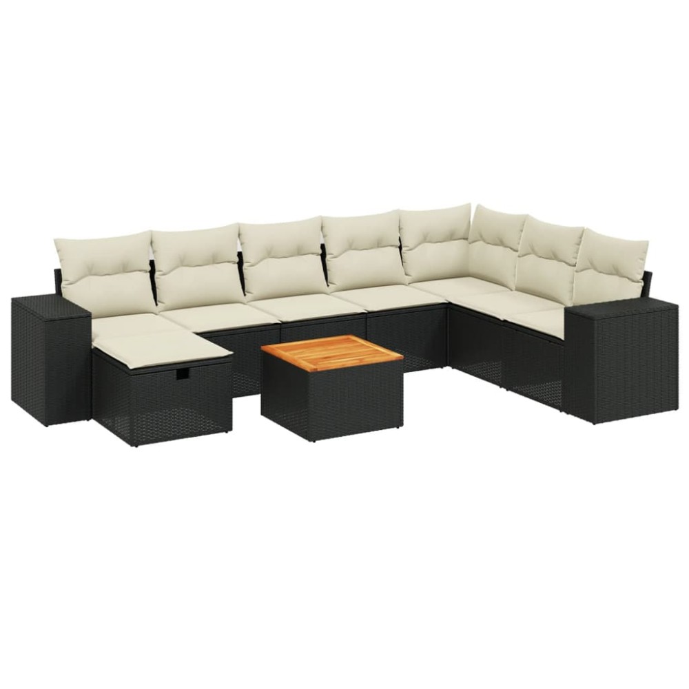 vidaXL Set mobilier de grădină cu perne, 9 piese, negru, poliratan