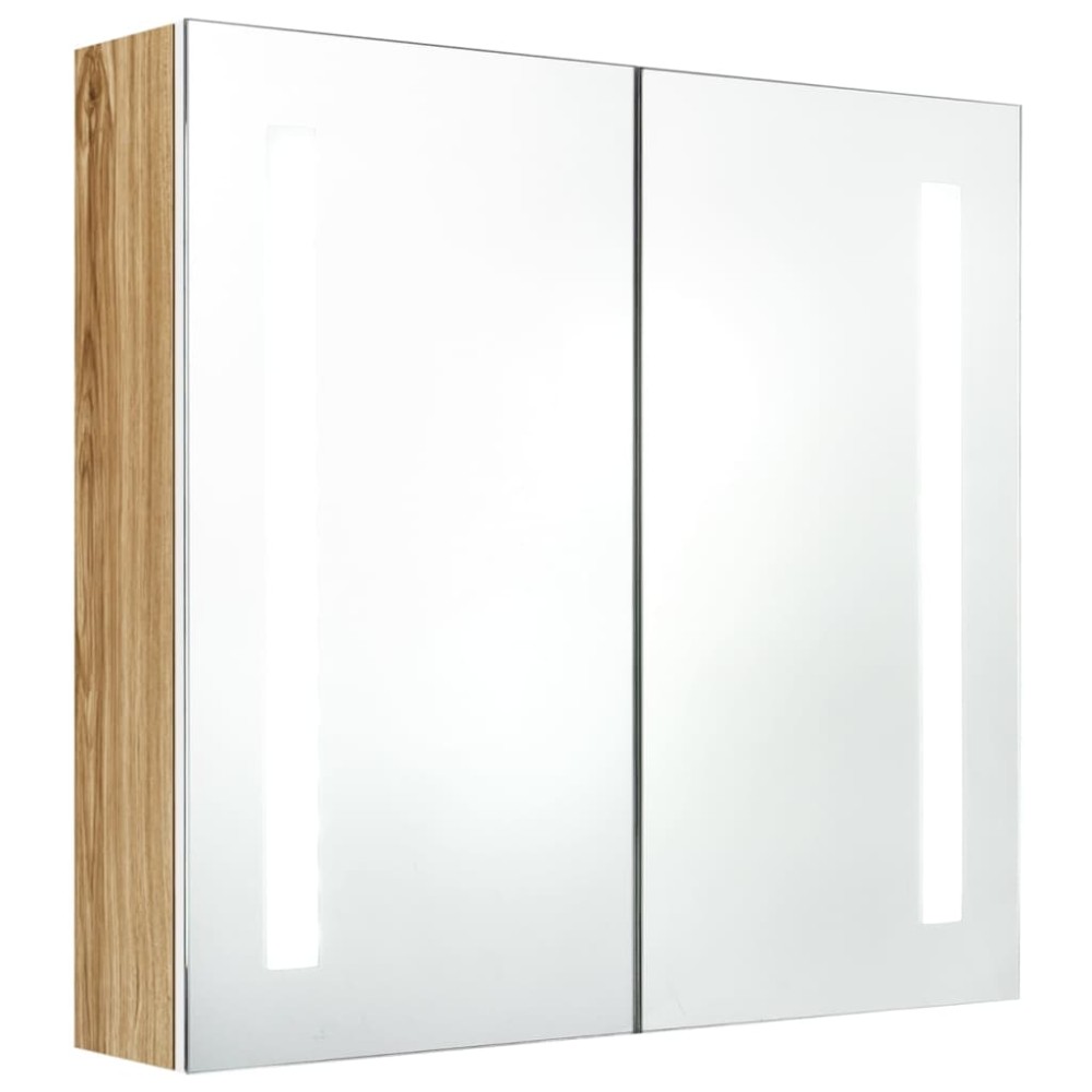 vidaXL Dulap de baie cu oglindă și LED, alb și stejar, 62x14x60 cm