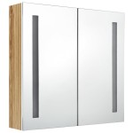 vidaXL Dulap de baie cu oglindă și LED, alb și stejar, 62x14x60 cm vidaXL Dulap de baie cu oglindă și LED, alb și stejar, 62x14x60 cm
