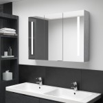 vidaXL Dulap de baie cu oglindă și LED, gri beton, 89x14x62 cm vidaXL Dulap de baie cu oglindă și LED, gri beton, 89x14x62 cm