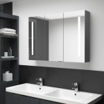 vidaXL Dulap de baie cu oglindă și LED, gri, 89x14x62 cm vidaXL Dulap de baie cu oglindă și LED, gri, 89x14x62 cm