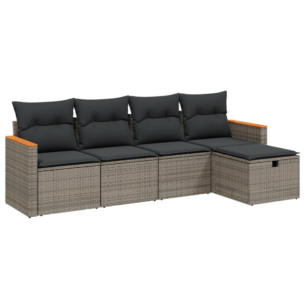 vidaXL Set canapea de grădină cu perne, 5 piese, gri, poliratan