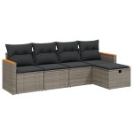 vidaXL Set canapea de grădină cu perne, 5 piese, gri, poliratan vidaXL Set canapea de grădină cu perne, 5 piese, gri, poliratan