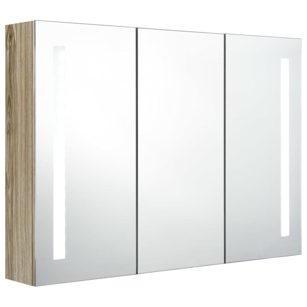 vidaXL Dulap de baie cu oglindă și LED, stejar, 89x14x62 cm