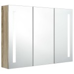 vidaXL Dulap de baie cu oglindă și LED, stejar, 89x14x62 cm vidaXL Dulap de baie cu oglindă și LED, stejar, 89x14x62 cm