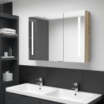 vidaXL Dulap de baie cu oglindă și LED, stejar, 89x14x62 cm vidaXL Dulap de baie cu oglindă și LED, stejar, 89x14x62 cm