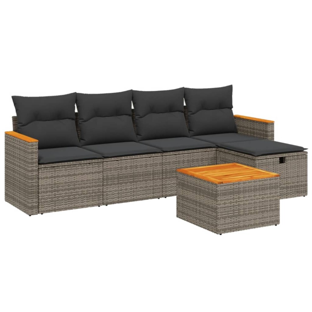 vidaXL Set mobilier grădină cu perne, 6 piese, gri, poliratan