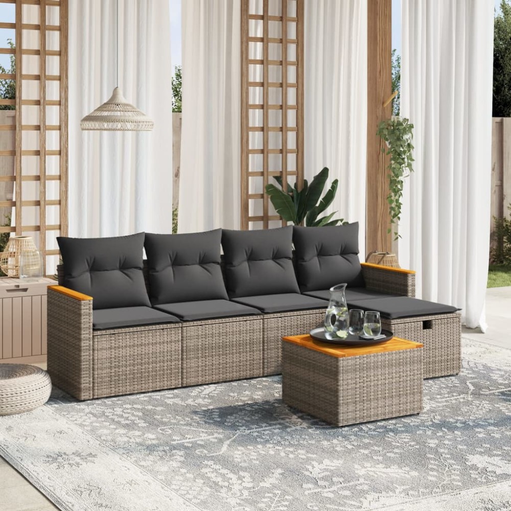 vidaXL Set mobilier grădină cu perne, 6 piese, gri, poliratan