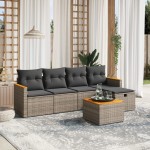 vidaXL Set mobilier grădină cu perne, 6 piese, gri, poliratan vidaXL Set mobilier grădină cu perne, 6 piese, gri, poliratan