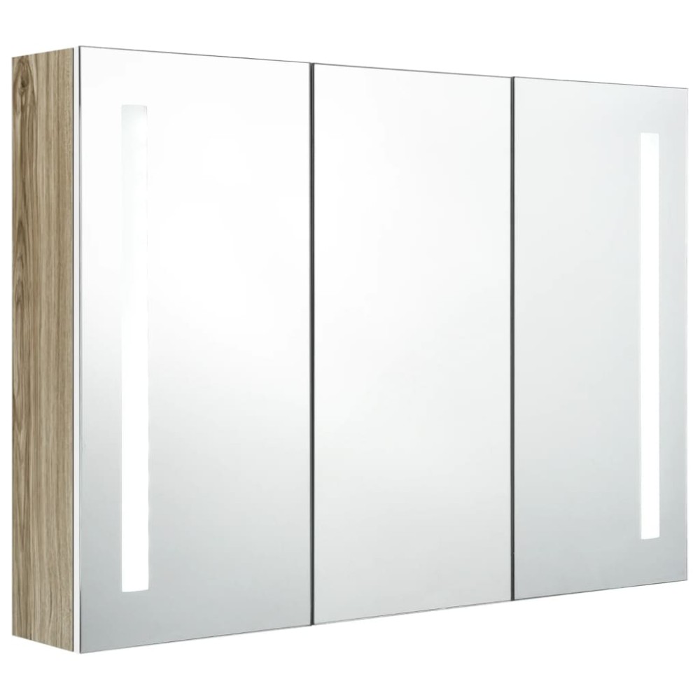 vidaXL Dulap de baie cu oglindă și LED, alb și stejar, 89x14x62 cm
