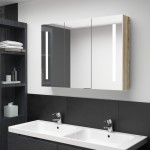 vidaXL Dulap de baie cu oglindă și LED, alb și stejar, 89x14x62 cm vidaXL Dulap de baie cu oglindă și LED, alb și stejar, 89x14x62 cm