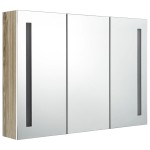 vidaXL Dulap de baie cu oglindă și LED, alb și stejar, 89x14x62 cm vidaXL Dulap de baie cu oglindă și LED, alb și stejar, 89x14x62 cm