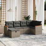 vidaXL Set mobilier grădină cu perne, 6 piese, gri, poliratan vidaXL Set mobilier grădină cu perne, 6 piese, gri, poliratan