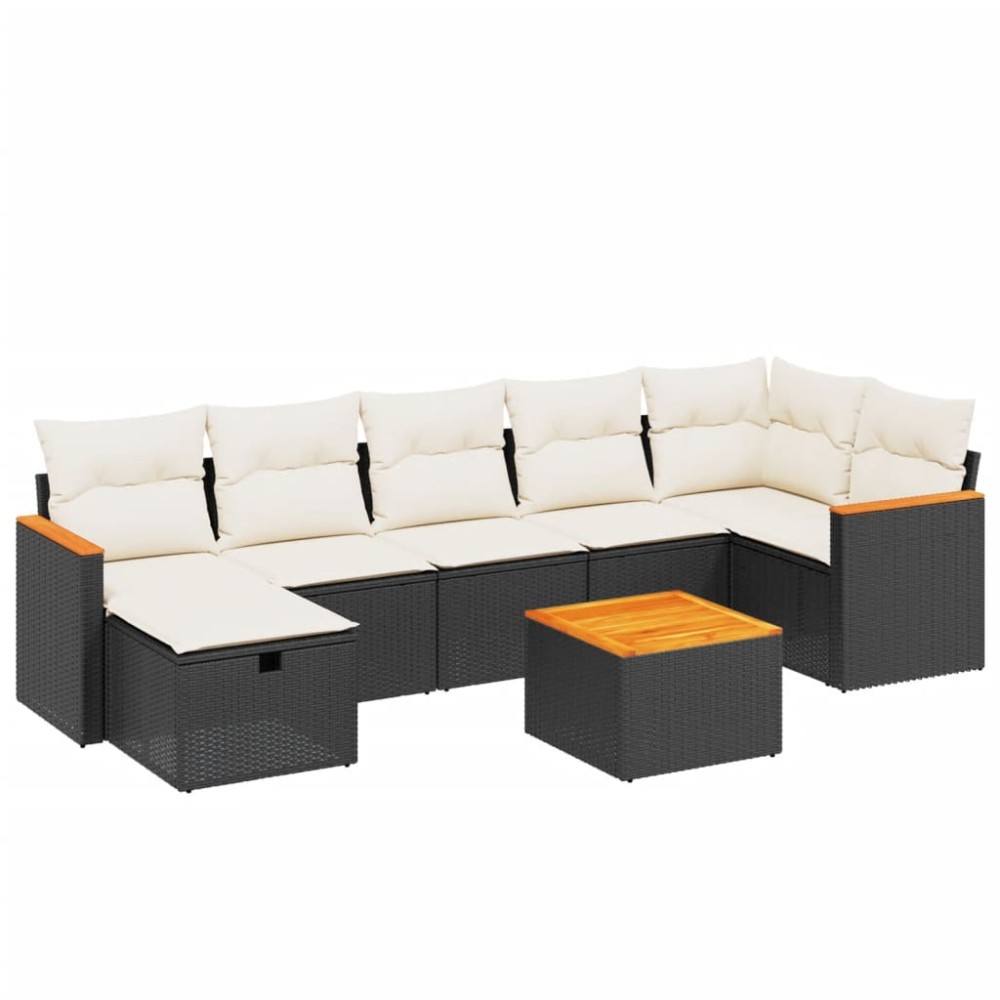 vidaXL Set mobilier de grădină cu perne, 8 piese, negru, poliratan