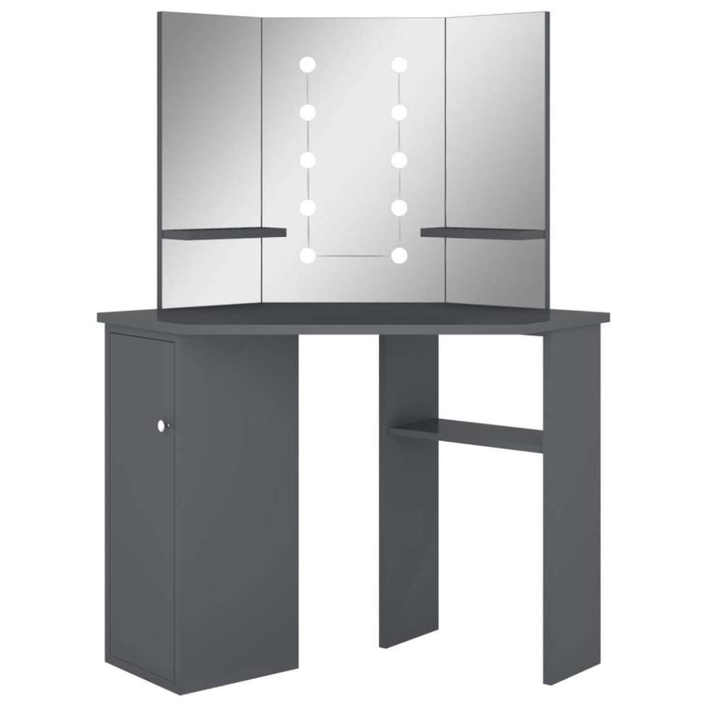 vidaXL Masă de toaletă de colț, cu LED, gri, 111x54x141,5 cm
