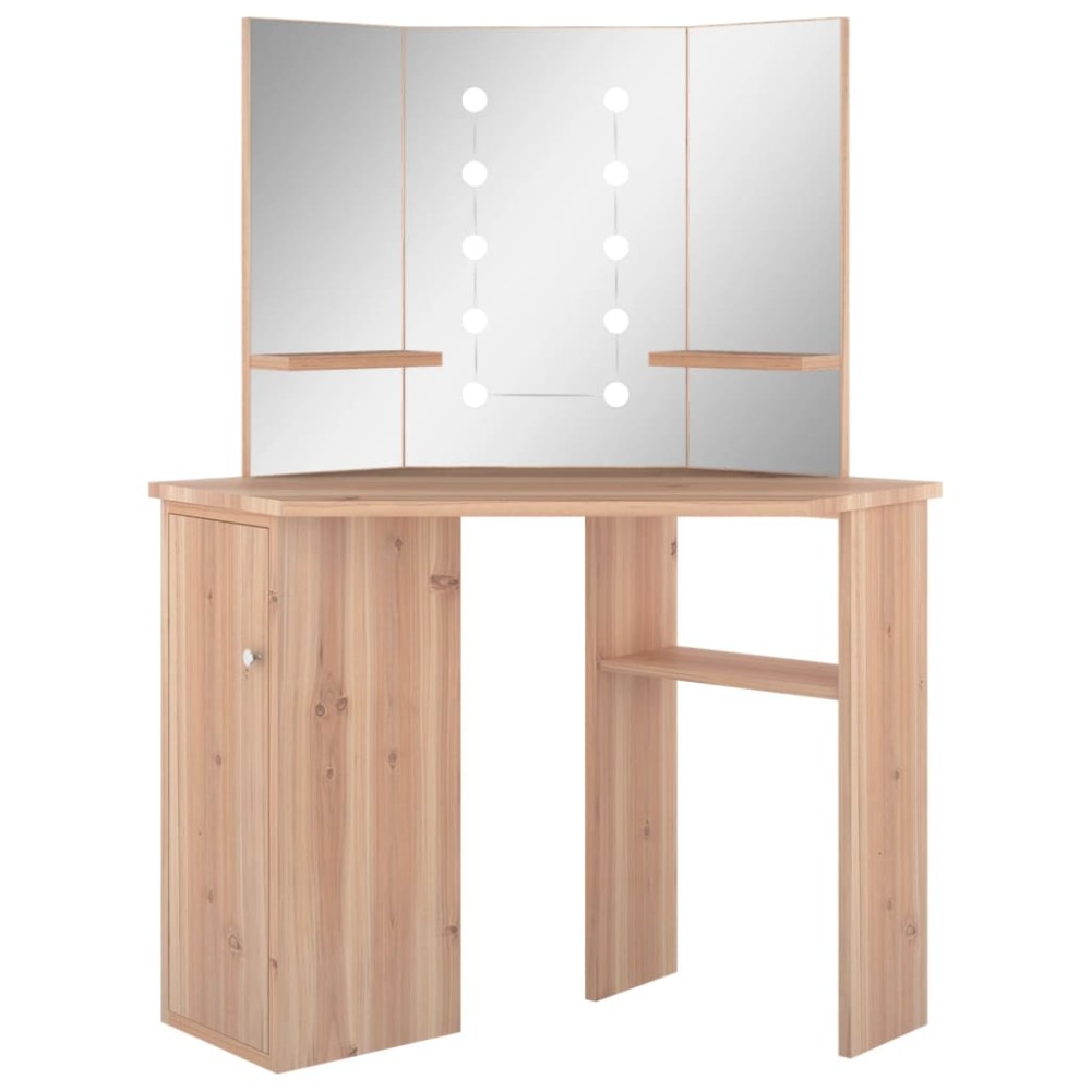 vidaXL Masă de toaletă de colț cu LED, stejar, 111x54x141,5 cm