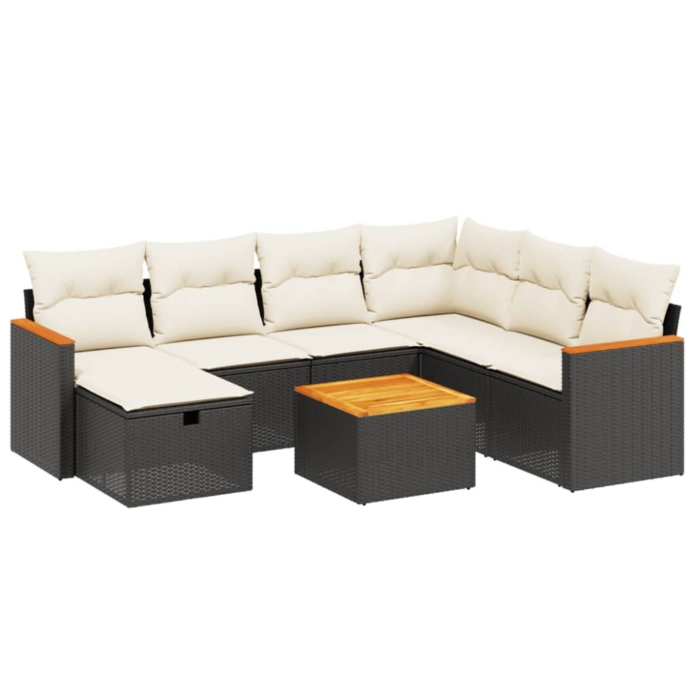 vidaXL Set mobilier de grădină cu perne, 8 piese, negru, poliratan