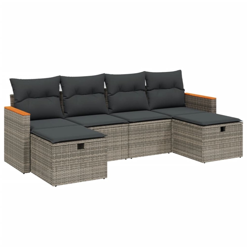 vidaXL Set mobilier grădină cu perne, 6 piese, gri, poliratan