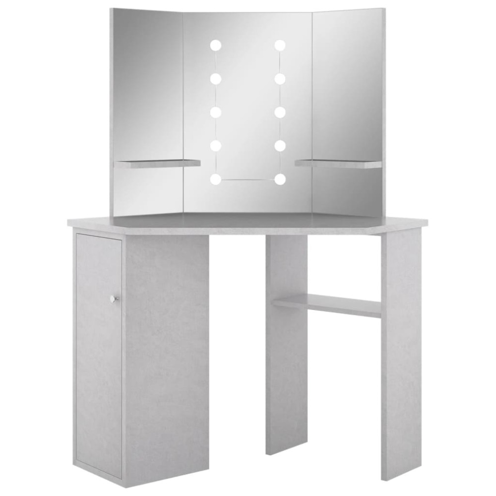 vidaXL Masă de toaletă de colț, cu LED, gri beton, 111x54x141,5 cm
