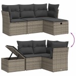 vidaXL Set canapea de grădină cu perne, 4 piese, gri, poliratan vidaXL Set canapea de grădină cu perne, 4 piese, gri, poliratan