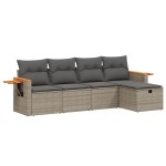 vidaXL Set canapea de grădină cu perne, 5 piese, gri, poliratan vidaXL Set canapea de grădină cu perne, 5 piese, gri, poliratan