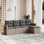 vidaXL Set canapea de grădină cu perne, 5 piese, gri, poliratan vidaXL Set canapea de grădină cu perne, 5 piese, gri, poliratan