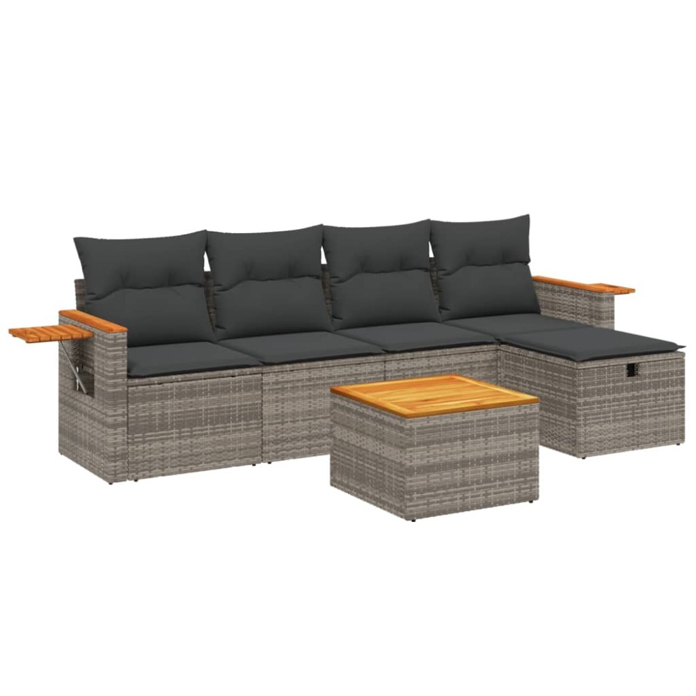 vidaXL Set mobilier grădină cu perne, 6 piese, gri, poliratan