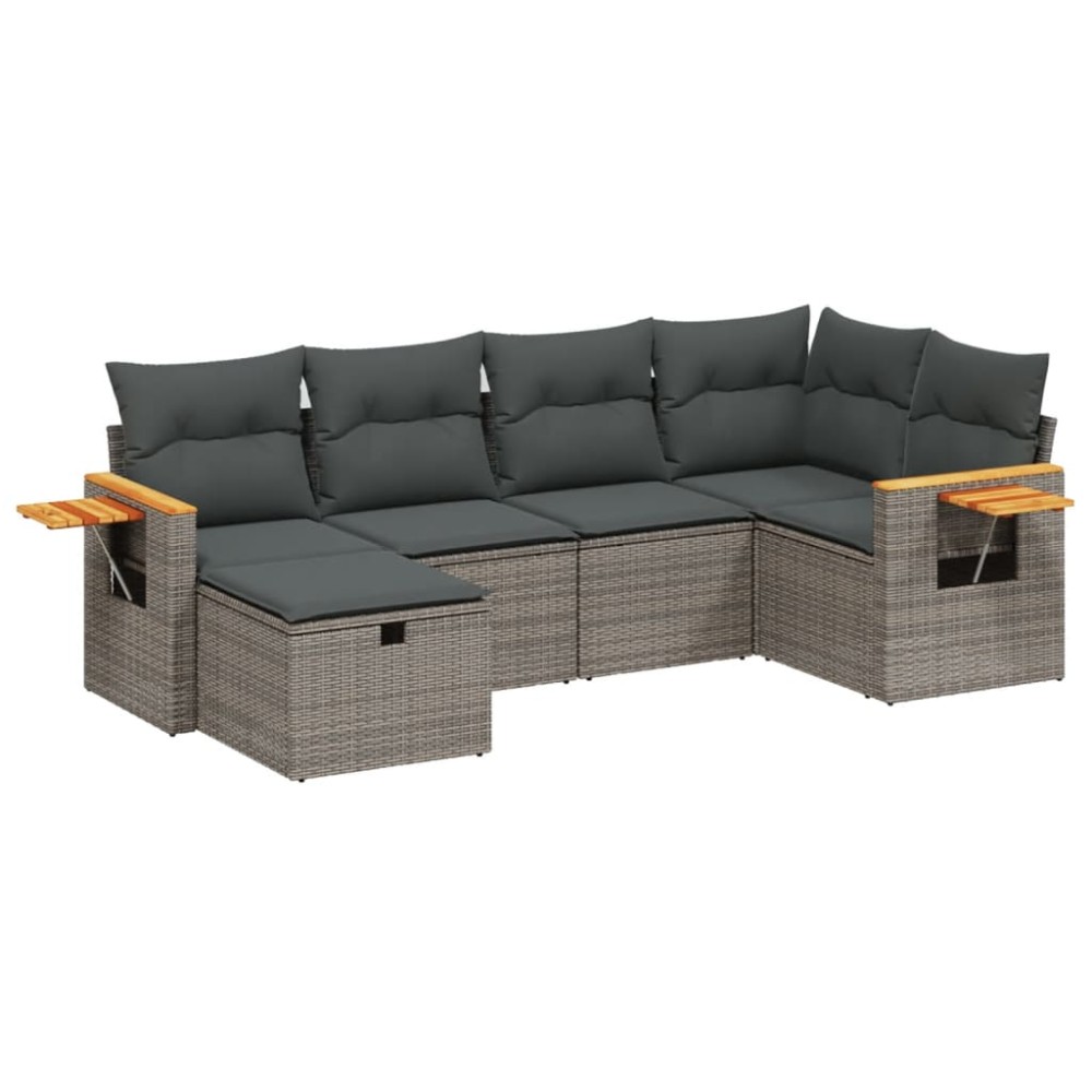 vidaXL Set mobilier grădină cu perne, 6 piese, gri, poliratan