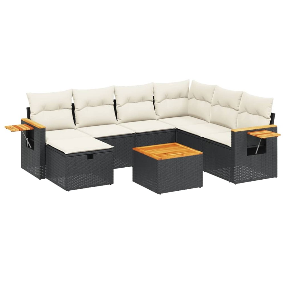 vidaXL Set mobilier de grădină cu perne, 8 piese, negru, poliratan