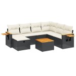 vidaXL Set mobilier de grădină cu perne, 8 piese, negru, poliratan