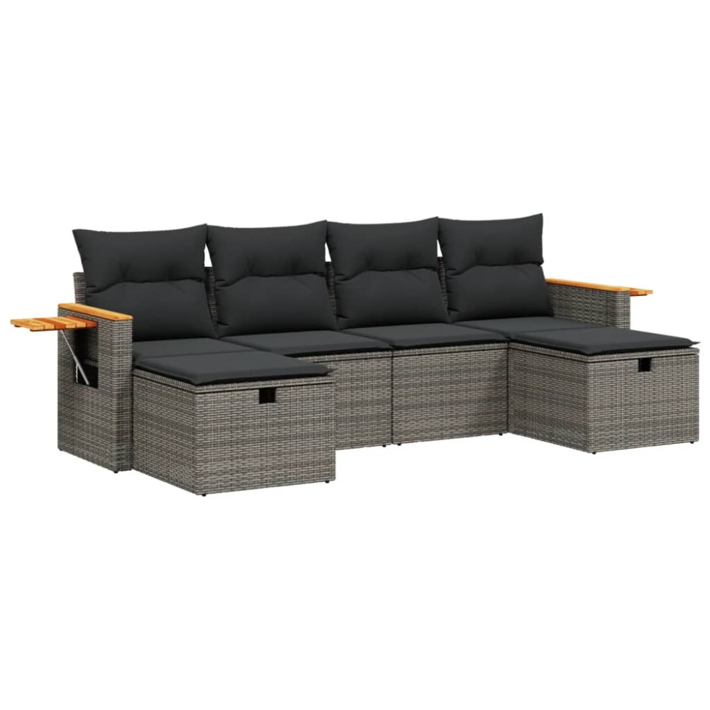 vidaXL Set mobilier grădină cu perne, 6 piese, gri, poliratan