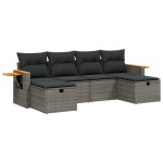 vidaXL Set mobilier grădină cu perne, 6 piese, gri, poliratan