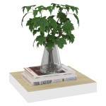 vidaXL Raft de perete suspendat, stejar/alb, 23x23,5x3,8 cm, MDF vidaXL Raft de perete suspendat, stejar/alb, 23x23,5x3,8 cm, MDF