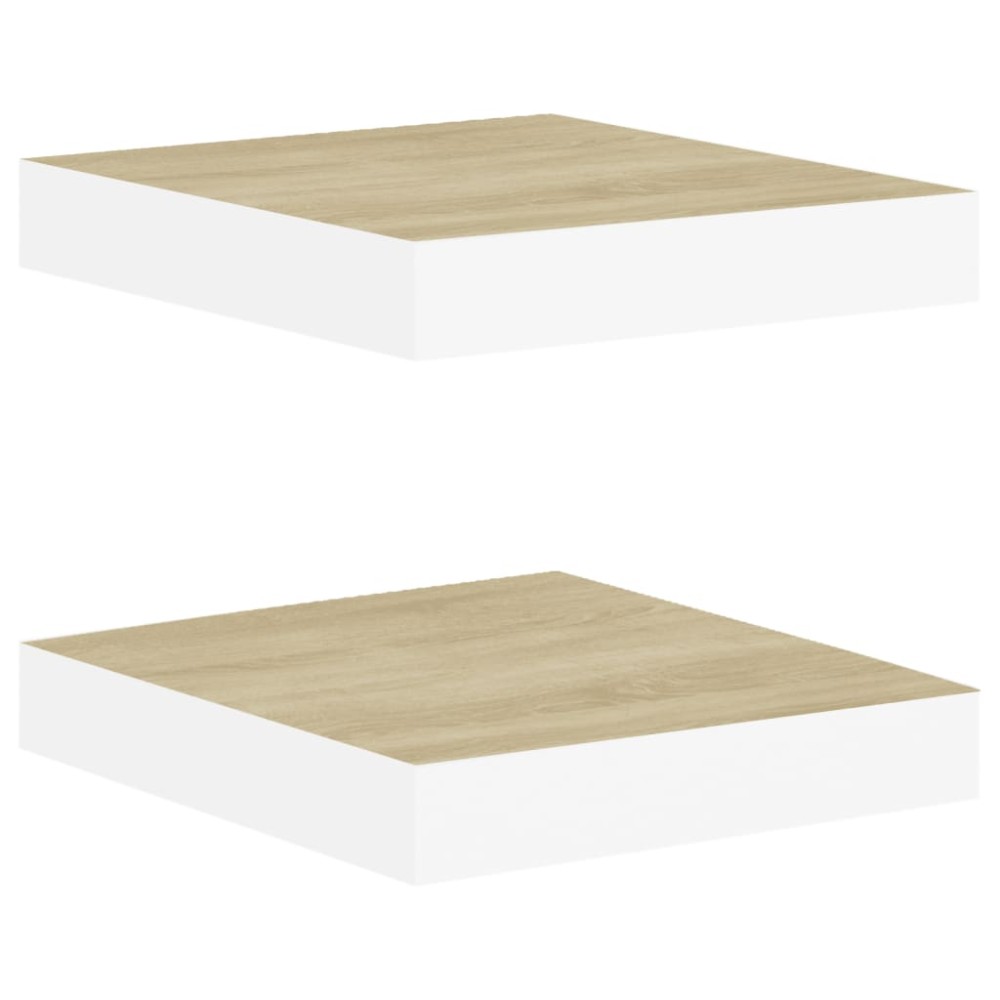 vidaXL Rafturi perete suspendate 2 buc. alb/stejar 23x23,5x3,8 cm MDF