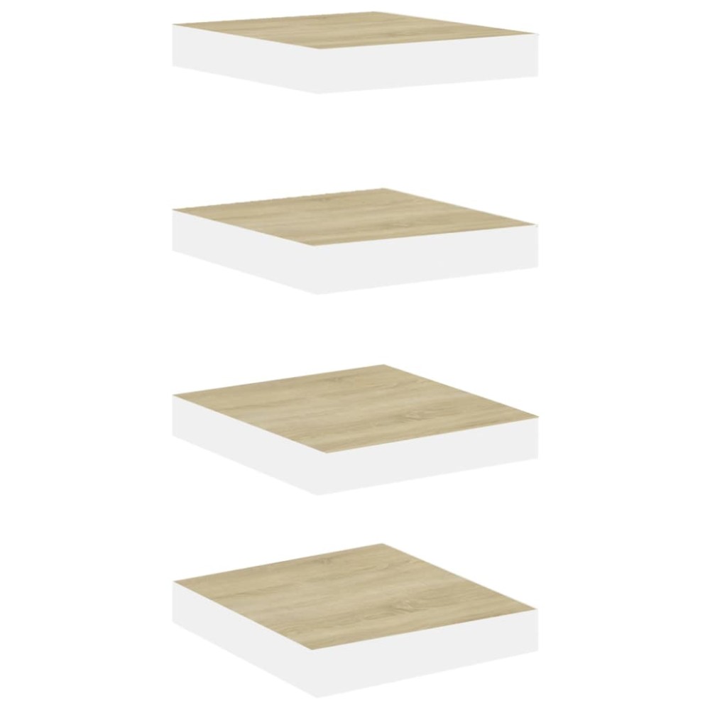 vidaXL Rafturi perete suspendate 4 buc. alb/stejar 23x23,5x3,8 cm MDF