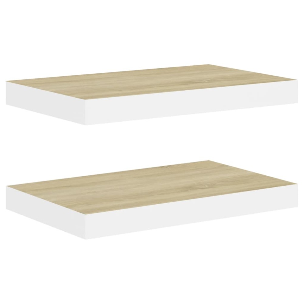 vidaXL Rafturi perete suspendate 2 buc. alb/stejar 40x23x3,8 cm MDF