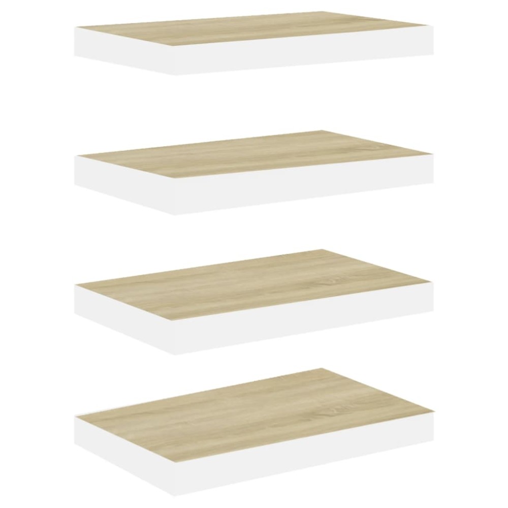 vidaXL Rafturi perete suspendate 4 buc. alb/stejar 40x23x3,8 cm MDF
