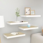 vidaXL Rafturi perete suspendate 4 buc. alb/stejar 40x23x3,8 cm MDF vidaXL Rafturi perete suspendate 4 buc. alb/stejar 40x23x3,8 cm MDF