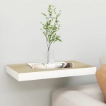 vidaXL Raft de perete suspendat, stejar și alb, 50x23x3,8 cm, MDF vidaXL Raft de perete suspendat, stejar și alb, 50x23x3,8 cm, MDF