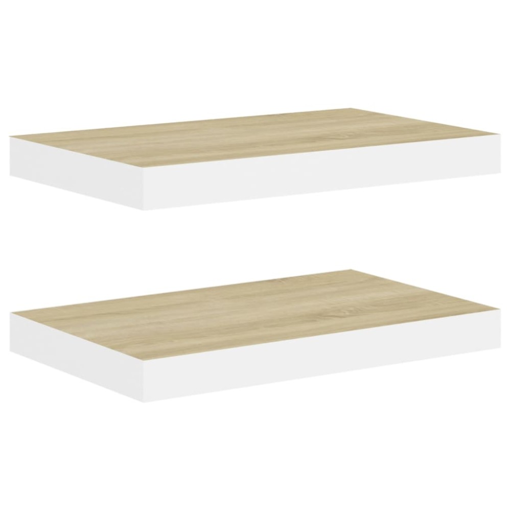 vidaXL Rafturi perete suspendate 2 buc. alb/stejar 50x23x3,8cm MDF