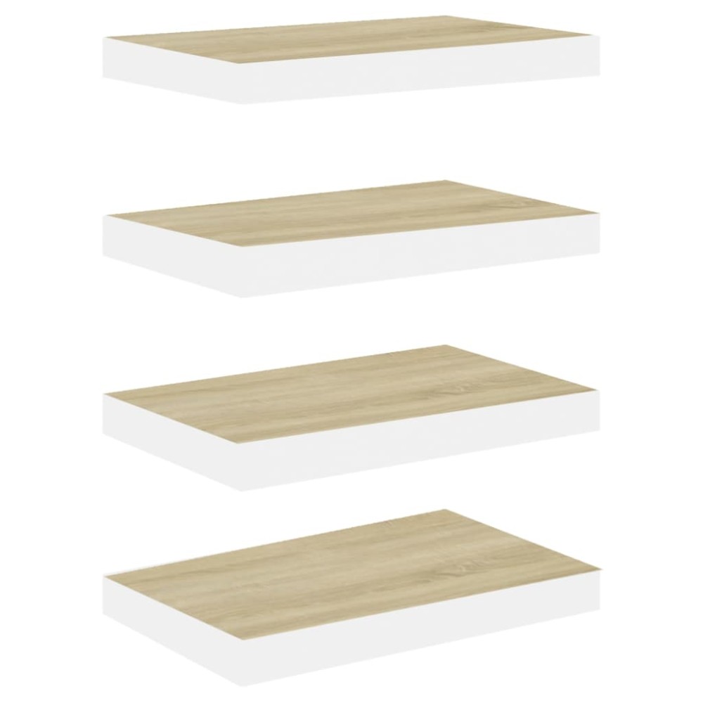 vidaXL Rafturi perete suspendate 4 buc. alb/stejar 50x23x3,8cm MDF