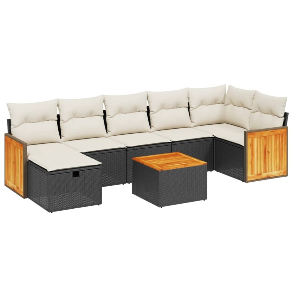 vidaXL Set mobilier de grădină cu perne, 8 piese, negru, poliratan