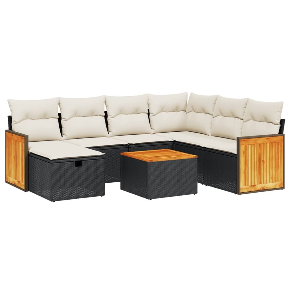 vidaXL Set mobilier de grădină cu perne, 8 piese, negru, poliratan