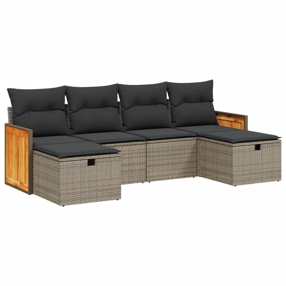 vidaXL Set mobilier grădină cu perne, 6 piese, gri, poliratan