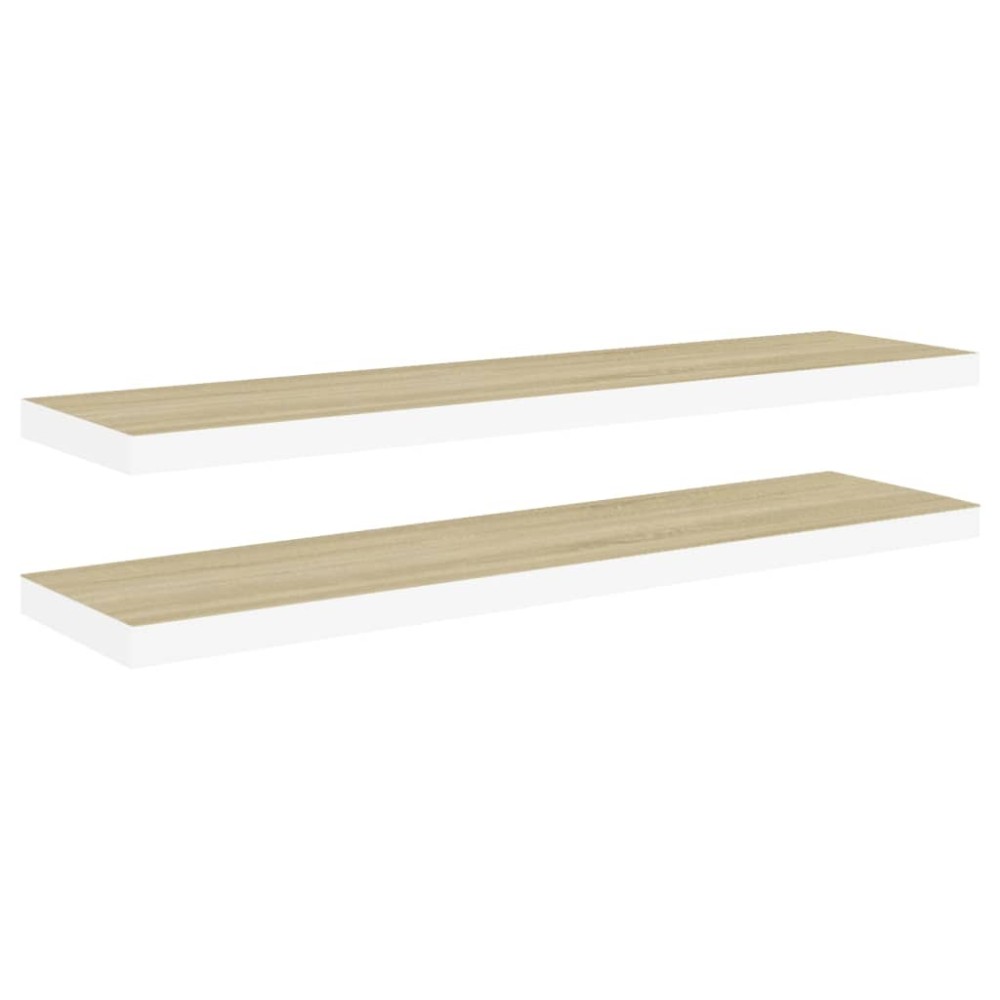 vidaXL Rafturi perete suspendate 2 buc. stejar/alb 120x23,5x3,8 cm MDF
