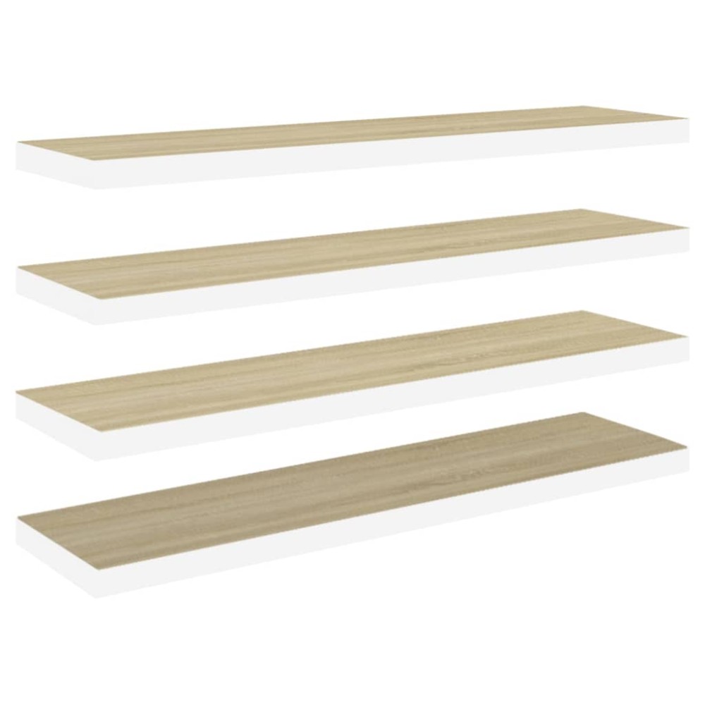 vidaXL Rafturi perete suspendate 4 buc. stejar/alb 120x23,5x3,8 cm MDF